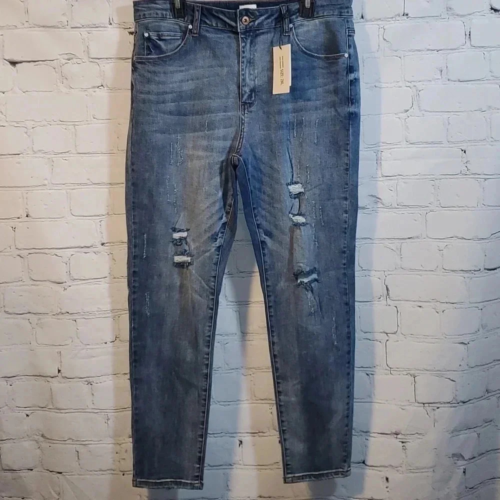 Special A Womens Jeans Size 2XL Distressed Medium Dark Wash Skinny NWT